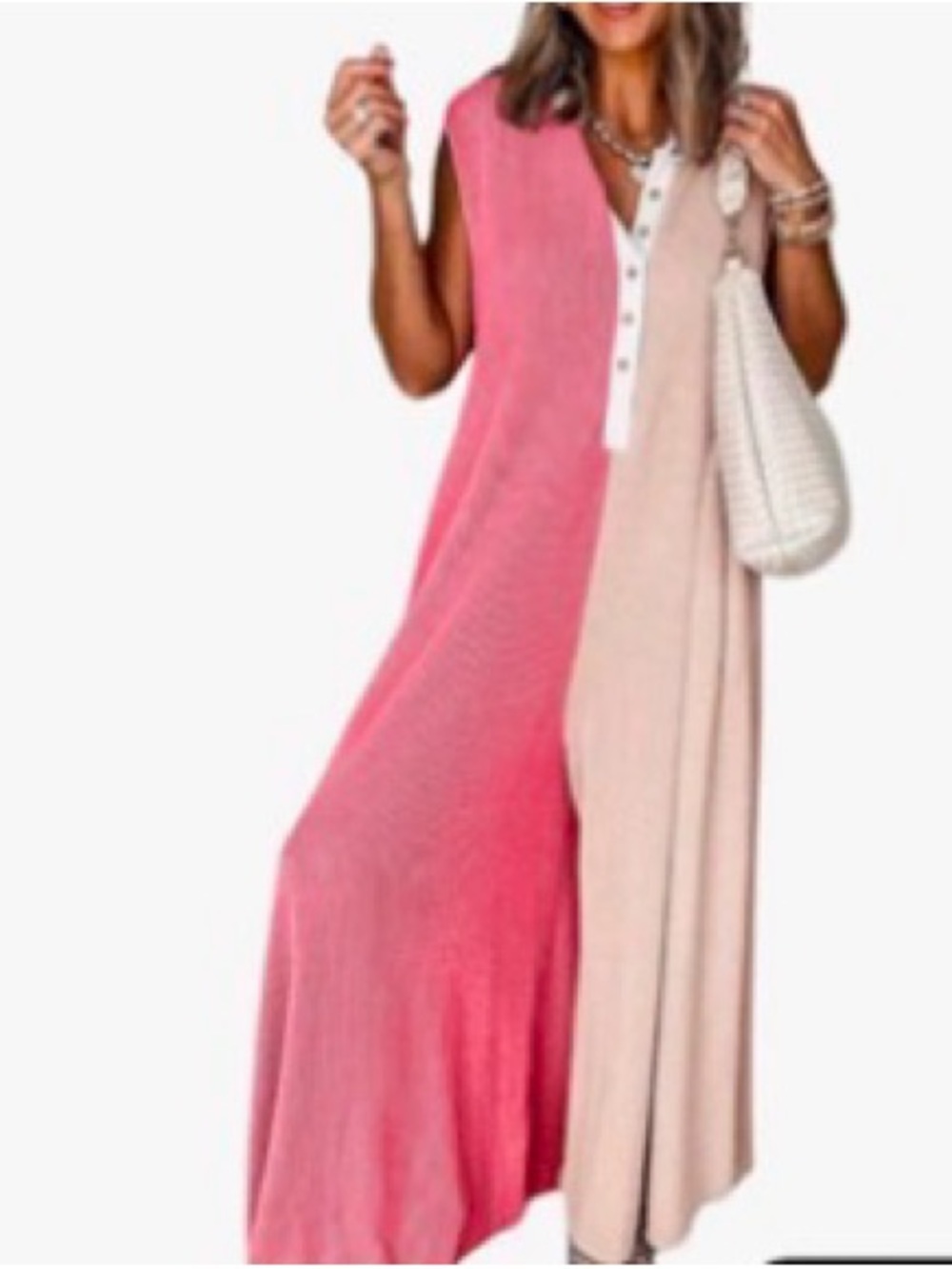 #1126 🌸 Two-Tone Pink & Blush Maxi Dress